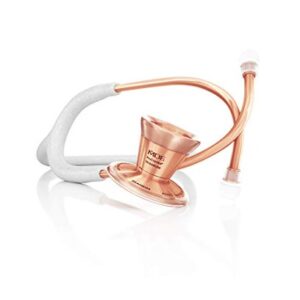 MDF ProCardial Lightweight Titanium Dual Head Stethoscope - with Titanium Chestpiece and Headset - Limited Edition MPrints - White Glitter/Rose Gold 
